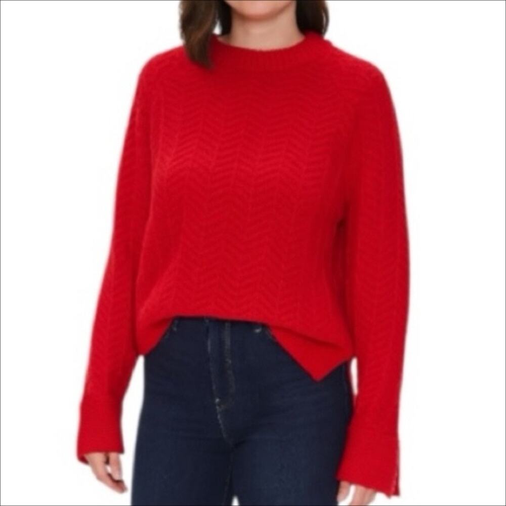 Ann Taylor LOFT Red Side Slit Crewneck Sweater Size Medium